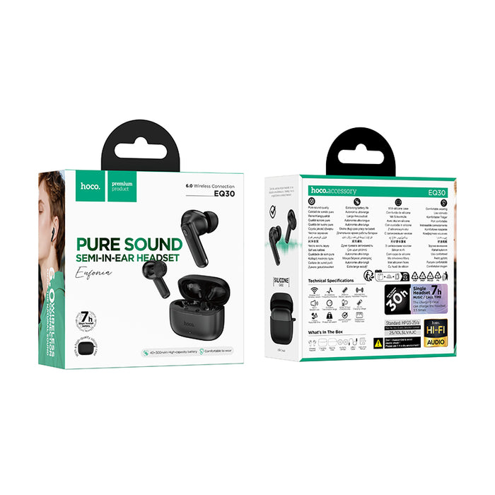 Semi-In-Ear TWS Earbuds with 7 Hours, Carry Case and Snap Hook (EQ30)
