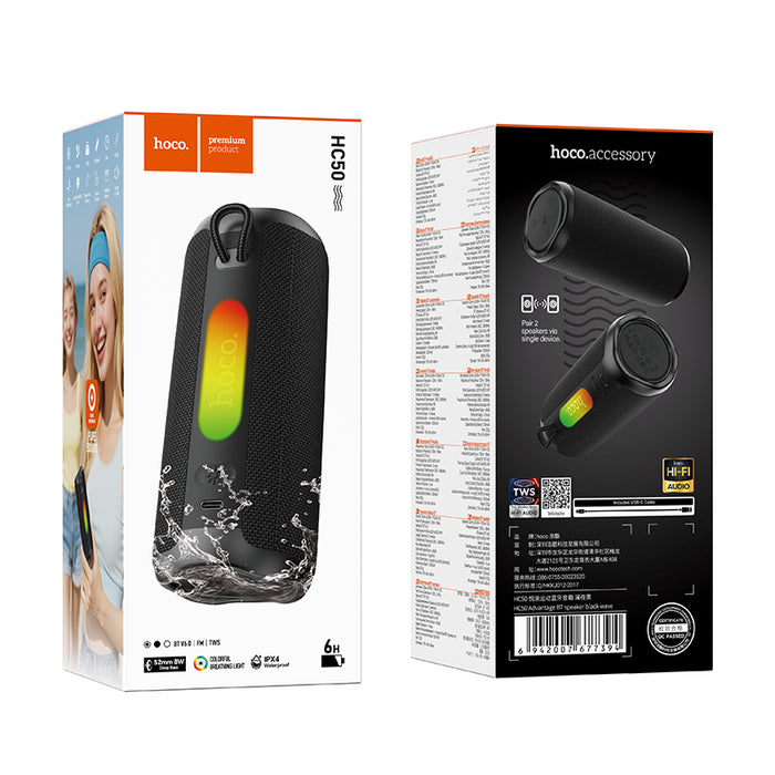 8W Bluetooth Speaker with 6 Hours, LED Colorful Light, FM / TWS Mode (HC50)