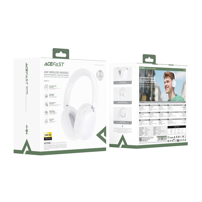 Premium Wireless Headset with -48dB Hybrid ANC Noise Cancellation, 80 Hours (H12)