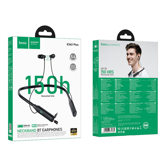 Neckband Bluetooth Earphone w/ MicroSd Card Input, 150 Hours, LED Battery Display (ES62 Plus)