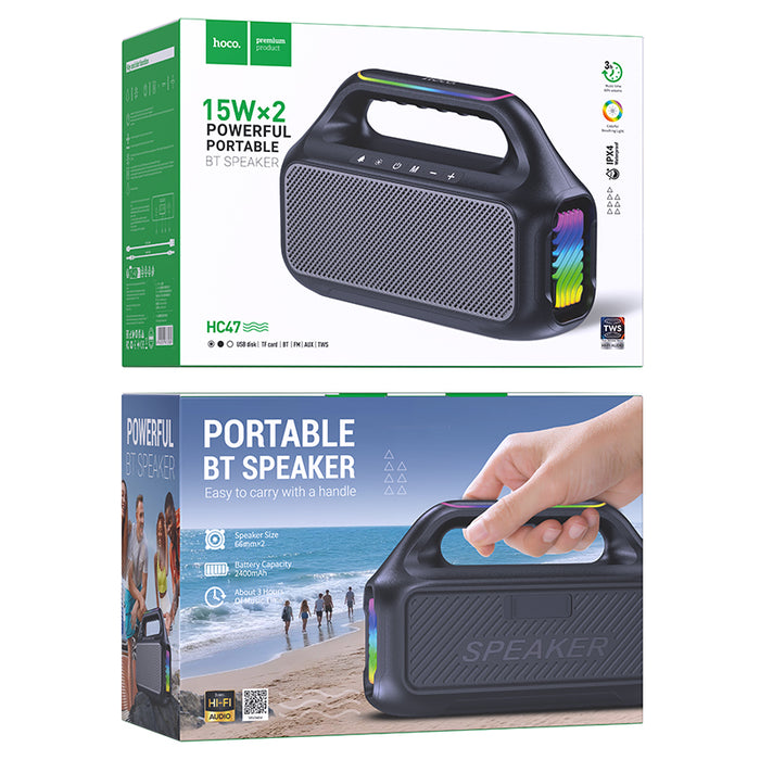 30W Powerful Bluetooth Speaker with LED RGB Light, FM / MicroSD Card / USB / Aux Inputs, TWS Mode (HC47)