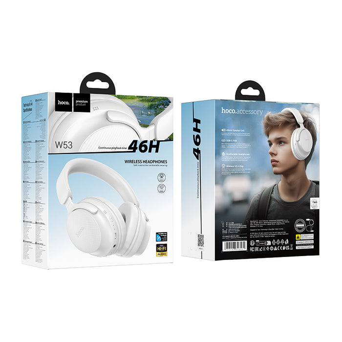 hoco. Premium Bluetooth Headset w/ 46 Hours, Lightweight Comfort Fit [White]