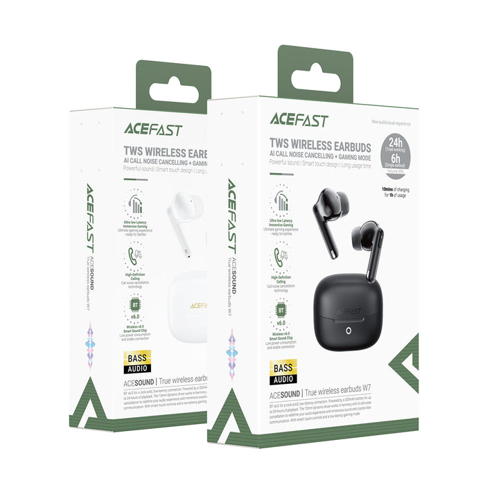 Premium TWS Earbud with Deep Bass Audio, Low-Latency Gaming Mode, AI Clear Calls, IPX4 Waterproofing (W7)