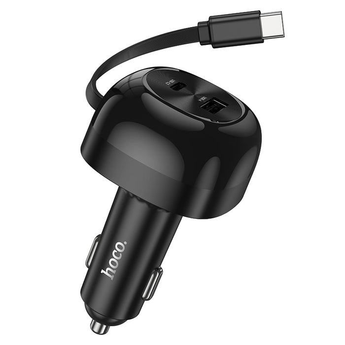 Hoco 60W 3 Outputs PD+QC Super Fast Car Charger with Retractable Type C Cable