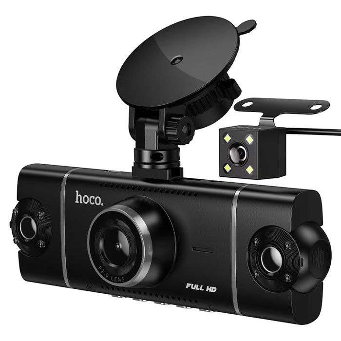 Premium 4-Way Dash Camera with 3" IPS HD Display, Dual 360° Rotatable Cabin & Rear Cameras with Wi-Fi App (DV17)
