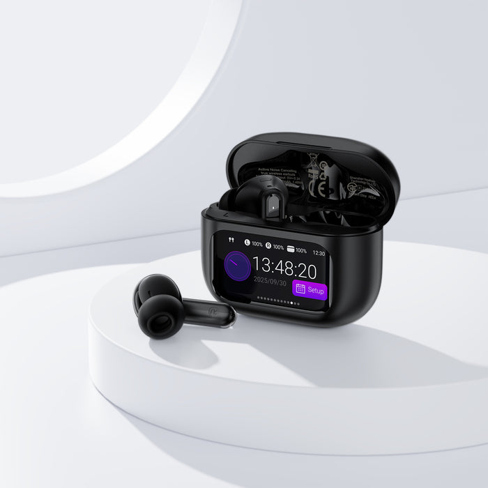 Premium TWS Earbud with Smart Screen, AI Smart ANC Noise Cancellation -35dB, IPX4 Waterproofing, 8 Hours (W6)
