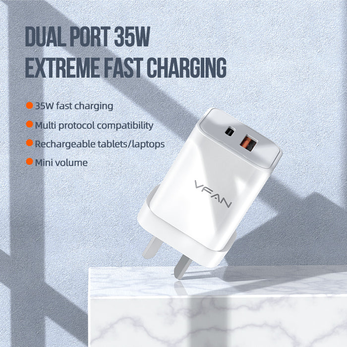 Vipfan 35W GaN Ultra Fast Charger w/ USB-C & USB-A (AU8)