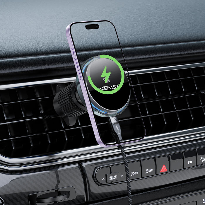 25W Qi2 Wireless Charging Phone Holder for Air Vent, with Active Cooling, Ambient Light (D61)