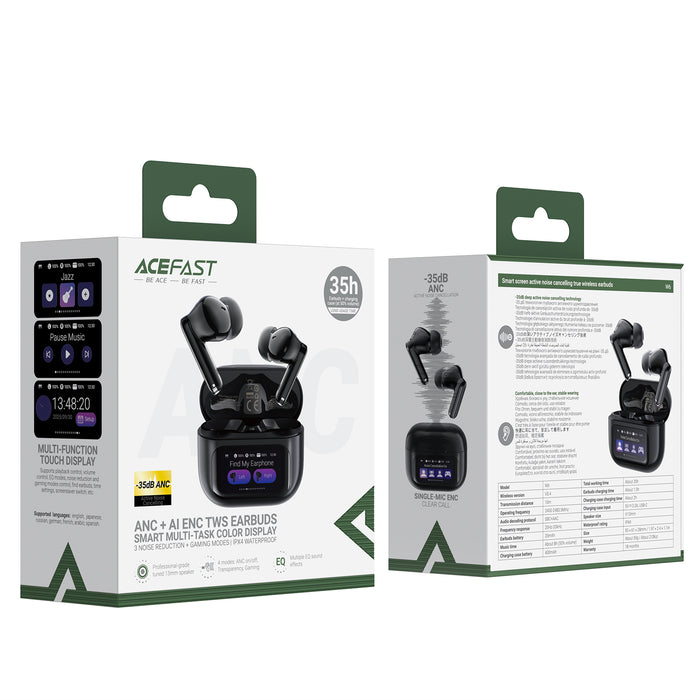Premium TWS Earbud with Smart Screen, AI Smart ANC Noise Cancellation -35dB, IPX4 Waterproofing, 8 Hours (W6)