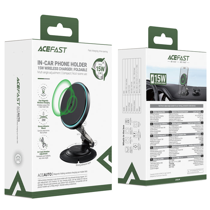 15W Magnetic Wireless Car Charger | Foldable 3-Axis Dashboard Phone Mount (D65)