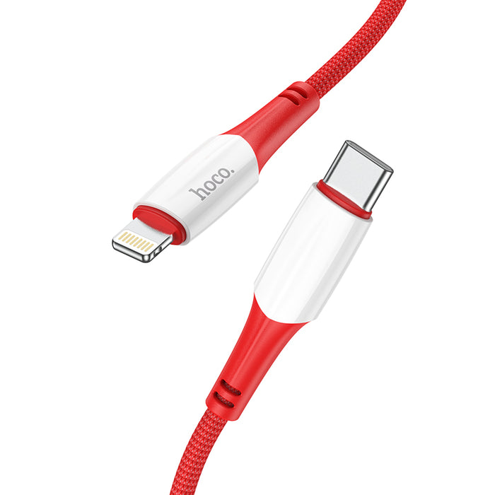 hoco. 20W Nylon Fast Charging Cable - Lightning to Type C (Red)
