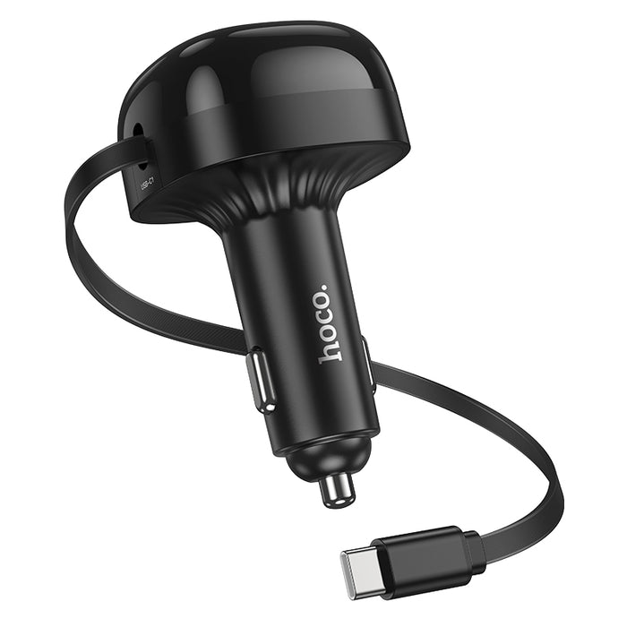 Hoco 60W 3 Outputs PD+QC Super Fast Car Charger with Retractable Type C Cable