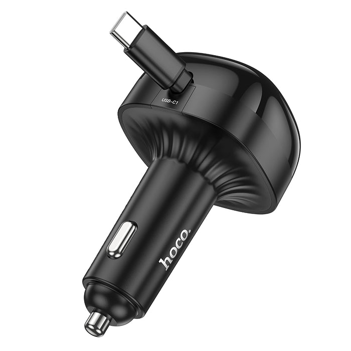 Hoco 60W 3 Outputs PD+QC Super Fast Car Charger with Retractable Type C Cable