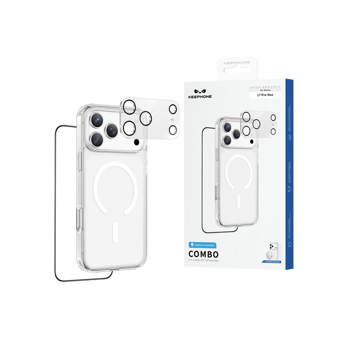 Keephone Combo 3-in-1 Ultimate Protection Kit | Anti-Yellowing MagSafe Clear Case, Screen Protector & Lens Guard | iPhone 17 Series (COMBO)