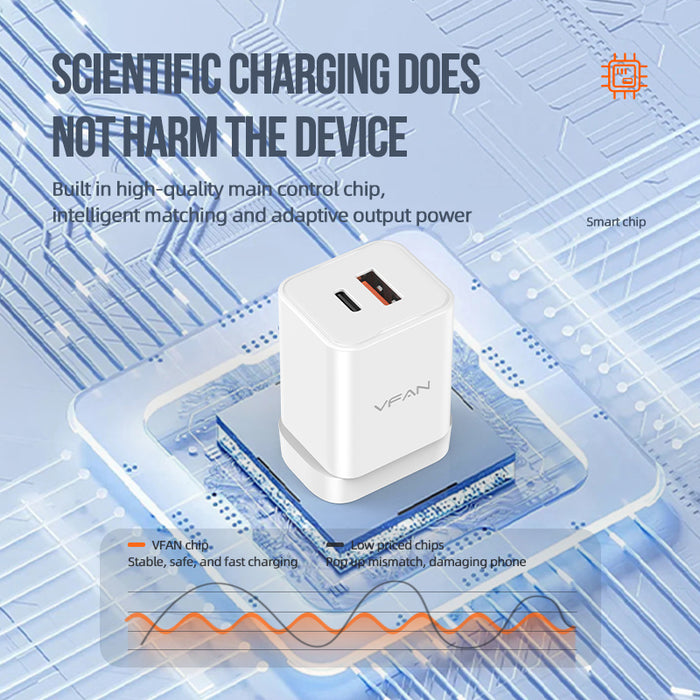 Vipfan 35W GaN Ultra Fast Charger w/ USB-C & USB-A (AU8)