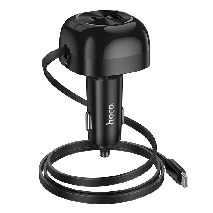 Hoco 60W 3 Outputs PD+QC Super Fast Car Charger with Retractable Type C Cable