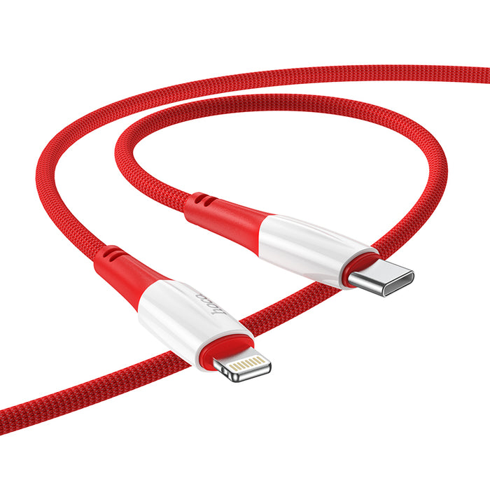 hoco. 20W Nylon Fast Charging Cable - Lightning to Type C (Red)