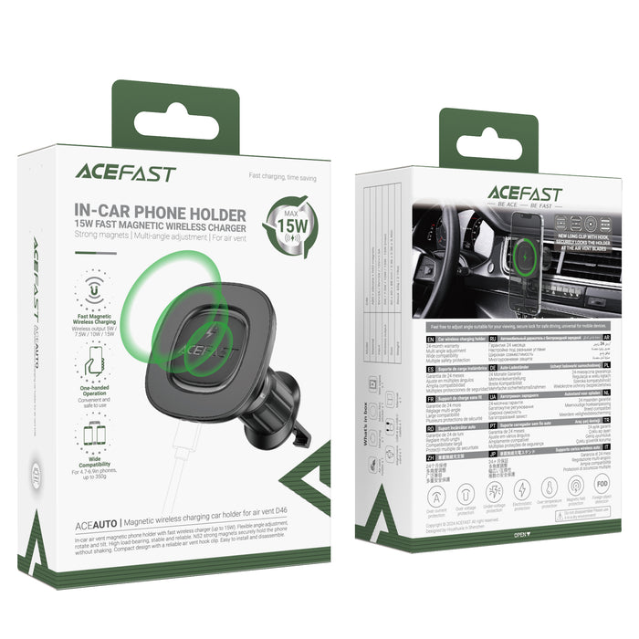 15W Magnetic Wireless Charging Air Vent Phone with Round Magnet (D46)