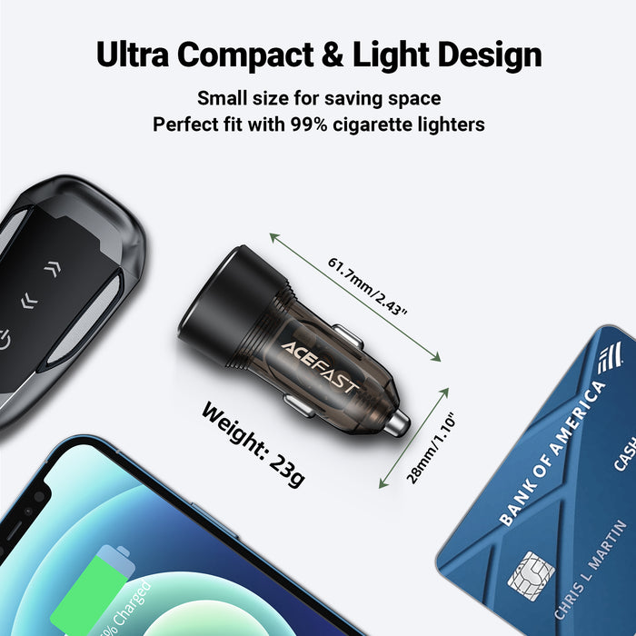 Acefast 60W Transparent Car Charger | Dual Port PD & QC 3.0 | Zinc Alloy Body