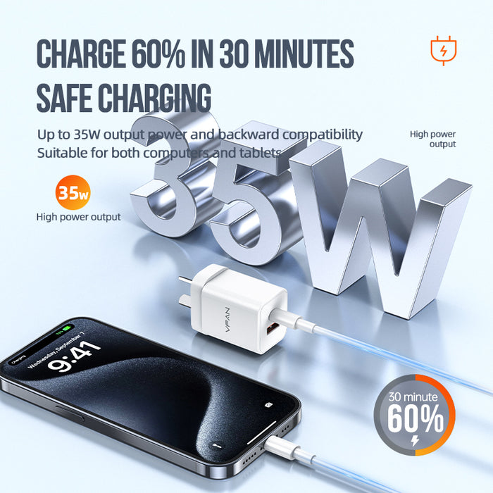 Vipfan 35W GaN Ultra Fast Charger w/ USB-C & USB-A (AU8)