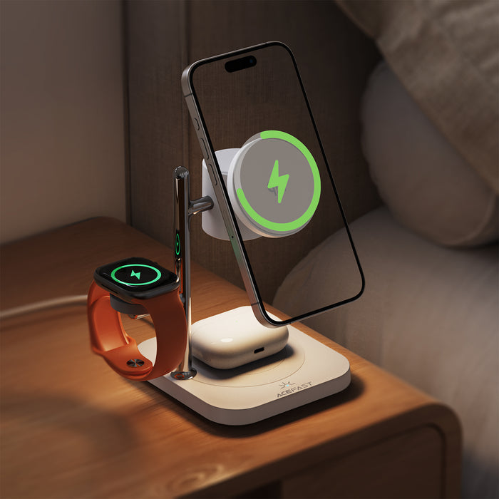 32.5W Qi2 Premium 3-in-1 Magnetic Wireless Charger with Night Ambient Light (E39)