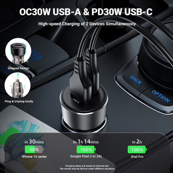 Acefast 60W Transparent Car Charger | Dual Port PD & QC 3.0 | Zinc Alloy Body