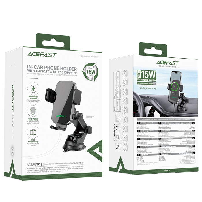 AceFast 15W Auto-Alignment Automatic Clamping Wireless Charging Phone Holder for Windshield / Dashboard