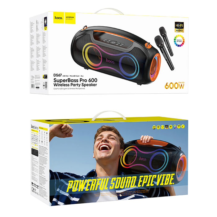 Hoco Portable Party Speaker | 60W RMS Karaoke System | Dual Wireless Mics | IPX5 Waterproof