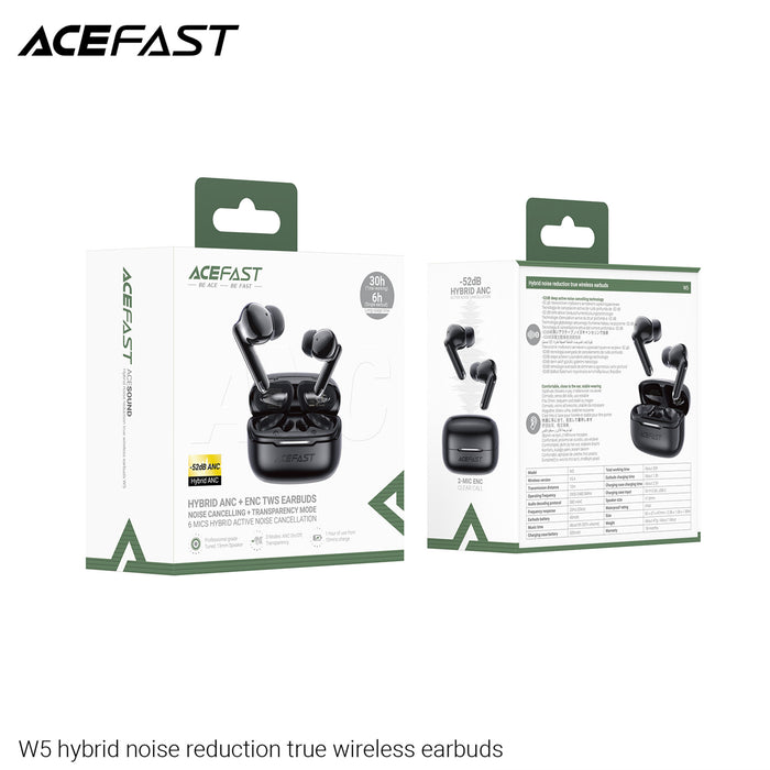 Premium TWS Earbud with 6 Mic, Hybrid ANC Noise Cancellation -52dB, IPX4 Waterproofing, 6 Hours, 10 Min Fast Charging (W5)