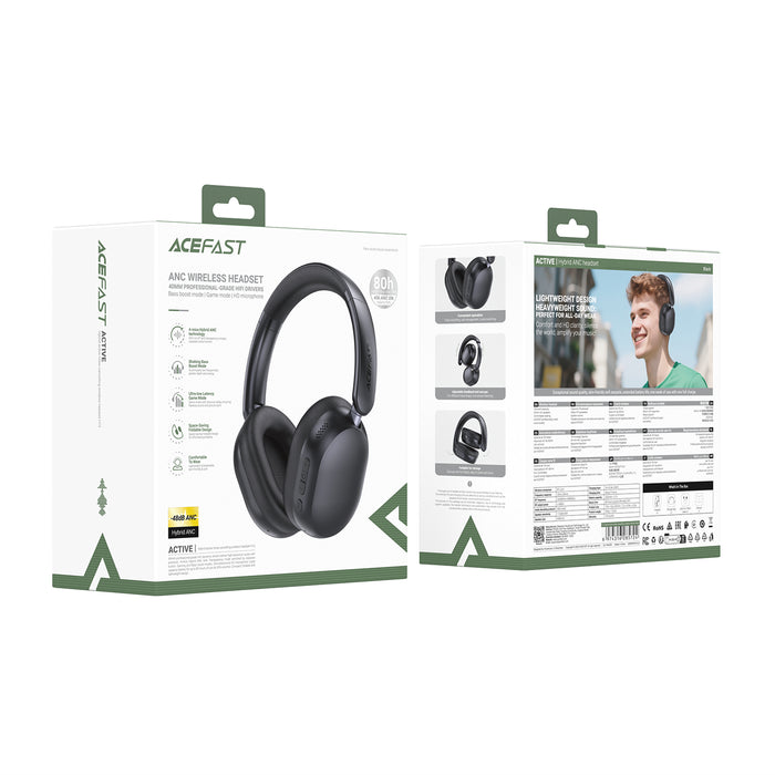 Premium Wireless Headset with -48dB Hybrid ANC Noise Cancellation, 80 Hours (H12)