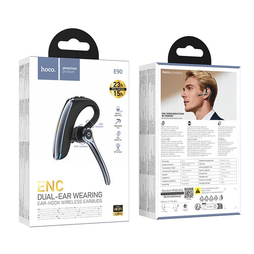 Bluetooth Single Earphone with Dual-Mic ENC Noise Cancelling, 23 Hours Battery Life (E90)