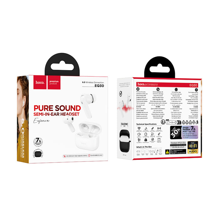 Semi-In-Ear TWS Earbuds with 7 Hours, Carry Case and Snap Hook (EQ30)