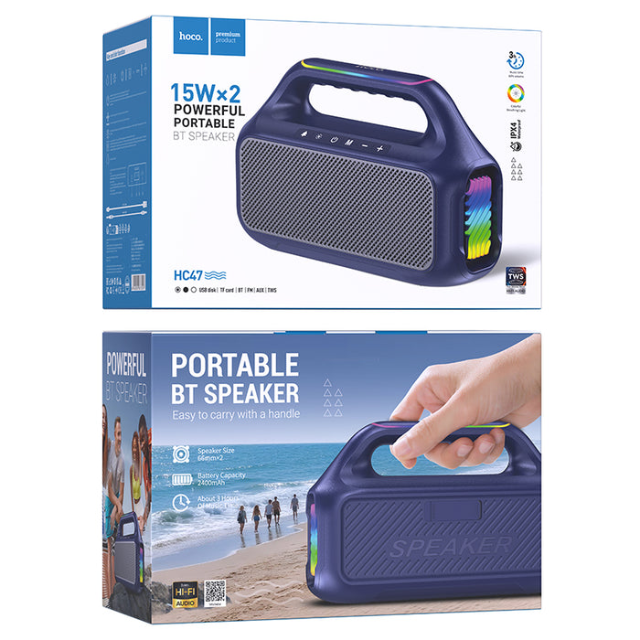 30W Powerful Bluetooth Speaker with LED RGB Light, FM / MicroSD Card / USB / Aux Inputs, TWS Mode (HC47)