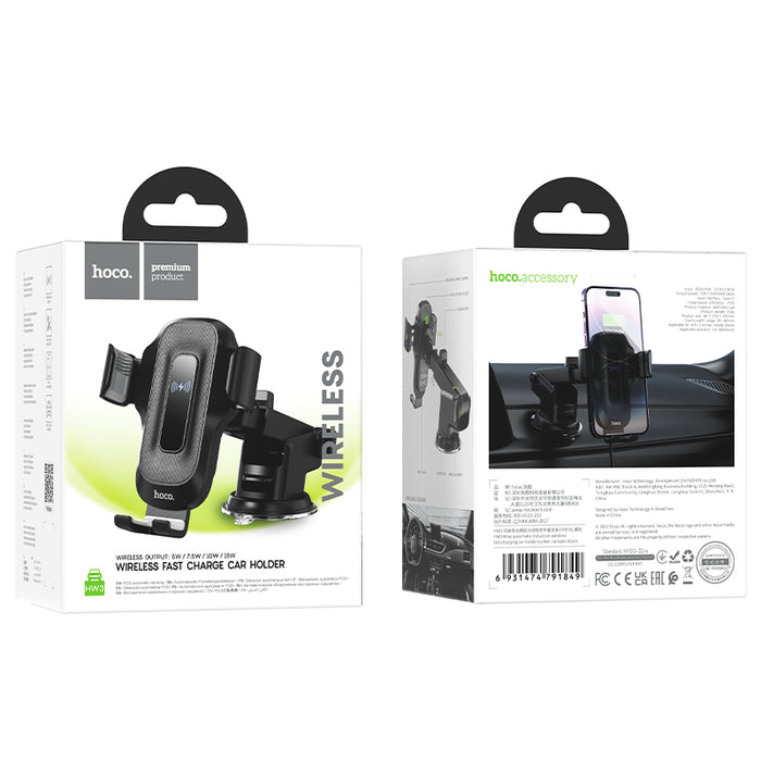 15W Automatic Clamping Wireless Charging Phone Holder for Windshield / Dashboard (HW3)