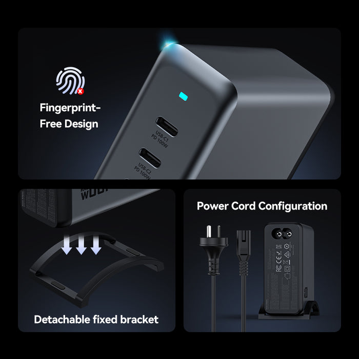 Vipfan 100W 4-Port PD GaN Ultra Fast Desktop Charging Station with 3x USB-C, 1x USB-A, 1.8M Power Cord (AU9)