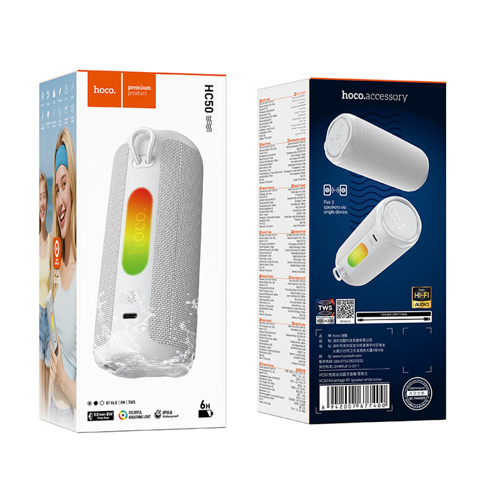 8W Bluetooth Speaker with 6 Hours, LED Colorful Light, FM / TWS Mode (HC50)