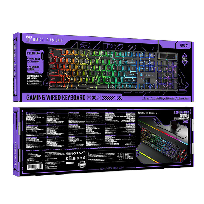 Wired Gaming Keyboard with RGB Rainbow Light, 6-Key Anti-Ghosting (GM701)