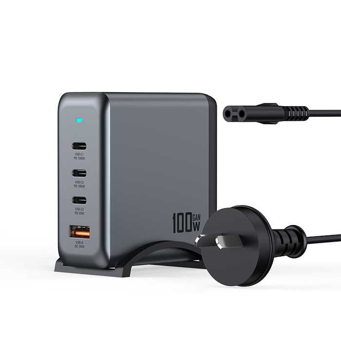 Vipfan 100W 4-Port PD GaN Ultra Fast Desktop Charging Station with 3x USB-C, 1x USB-A, 1.8M Power Cord (AU9)
