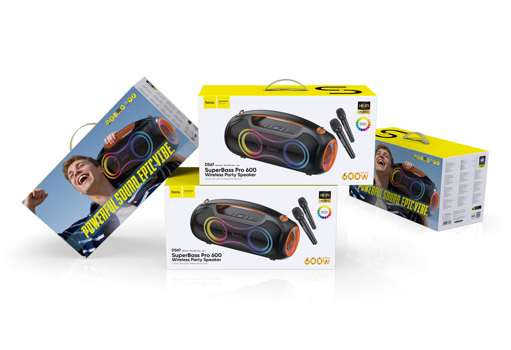 Hoco Portable Party Speaker | 60W RMS Karaoke System | Dual Wireless Mics | IPX5 Waterproof