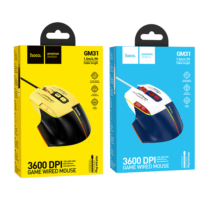 Ergonomic 7-Button Wired Gaming Mouse with LED Light, 3600 DPI (GM31)