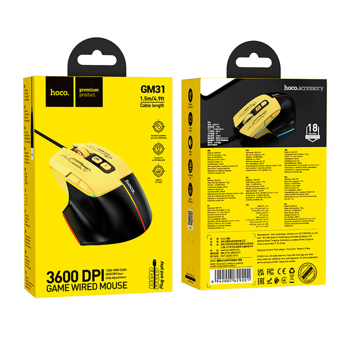 Ergonomic 7-Button Wired Gaming Mouse with LED Light, 3600 DPI (GM31)