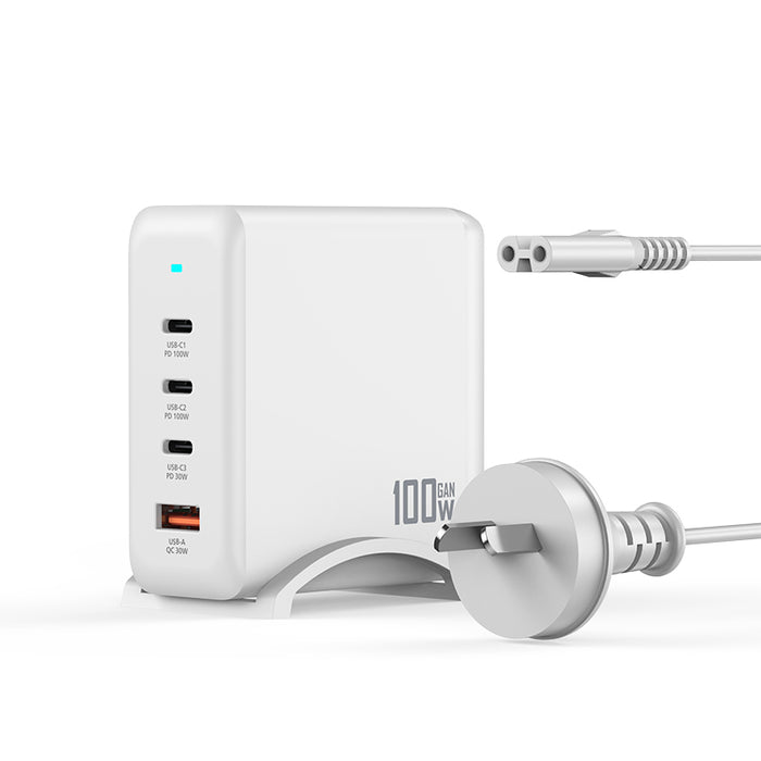 Vipfan 100W 4-Port PD GaN Ultra Fast Desktop Charging Station with 3x USB-C, 1x USB-A, 1.8M Power Cord (AU9)