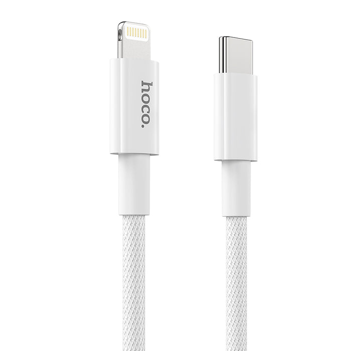20W PD Nylon Braided Premium White Fast Charging Cable (X56) Lightning to Type C