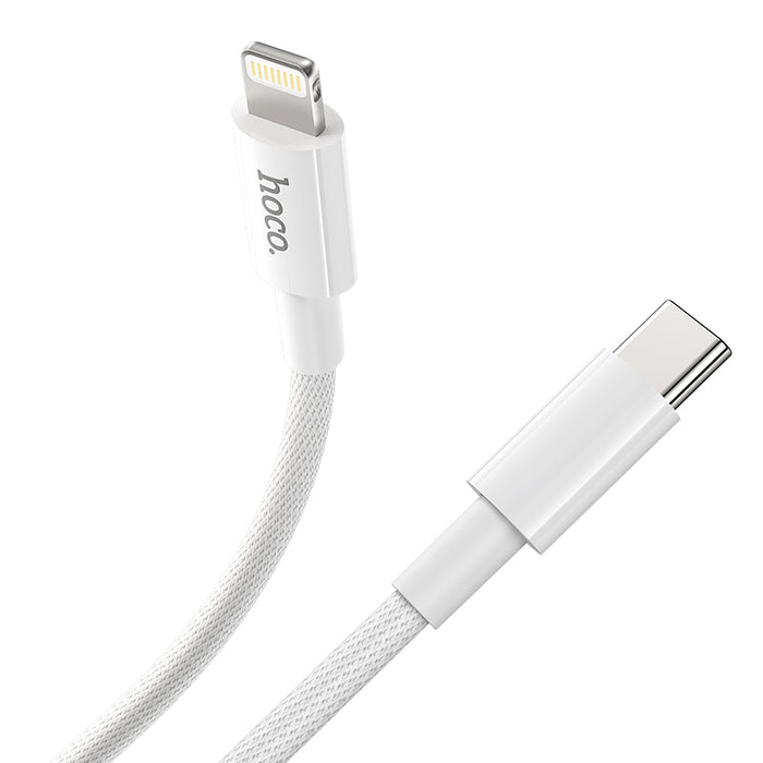 20W PD Nylon Braided Premium White Fast Charging Cable (X56) Lightning to Type C