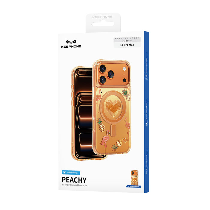 Keephone Peachy Premium 3D Diamond Heart Case | MagSafe Compatible | iPhone 17 Series (PEACHY)