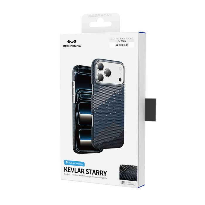 Keephone Starry Genuine Kevlar Case with Night Star Aesthetic | 1500D Aramid Fiber & MagSafe Compatible | iPhone 17 Series (STARRY)