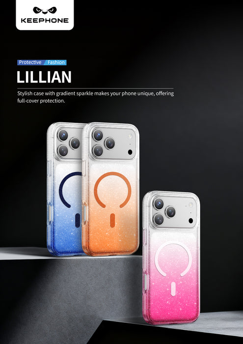 Keephone Lillian Premium Dazzling Glitter Clear Case with Gradient Color | MagSafe Compatible | iPhone 17 Series (LILLIAN)