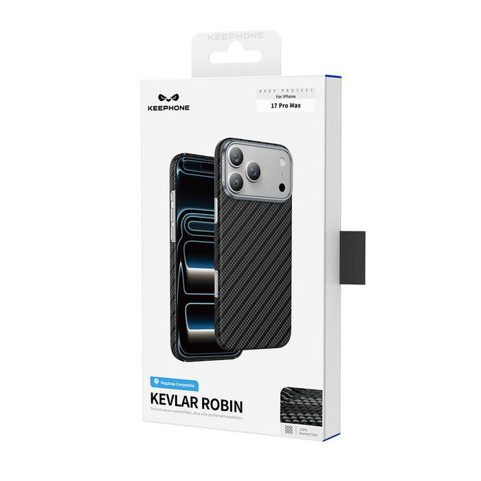 Keephone Robin Genuine Kevlar Case with Classic Stripe | 1500D Aramid Fiber & MagSafe Compatible | iPhone 17 Series (ROBIN)
