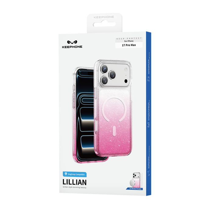 Keephone Lillian Premium Dazzling Glitter Clear Case with Gradient Color | MagSafe Compatible | iPhone 17 Series (LILLIAN)