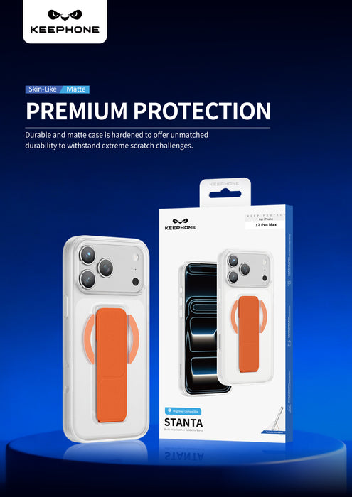 Keephone Stanta Anti-Scratch Matte Clear Case with Magnetic Leather Strap & Kickstand | Anti-Yellowing, MagSafe Compatible | iPhone 17 Series (STANTA)
